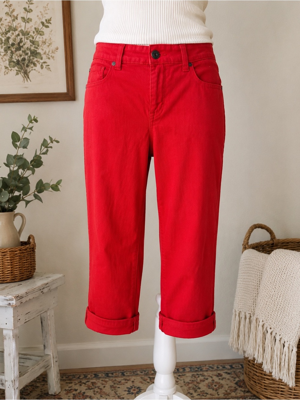 Red Curvy Capri Jeans Size 10 Stretch Style & Co